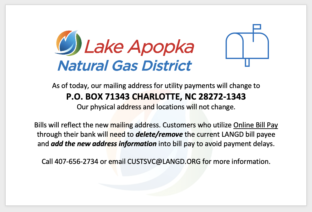 Flyer that includes new mailing address